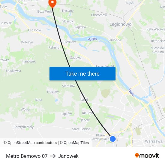 Metro Bemowo to Janowek map