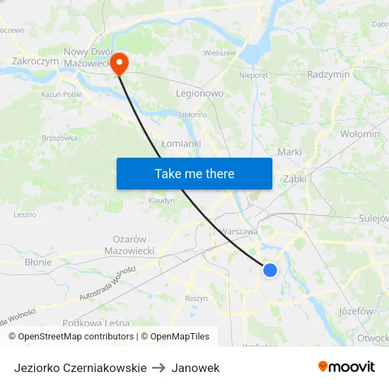 Jeziorko Czerniakowskie to Janowek map