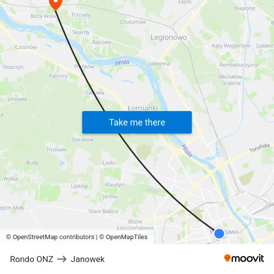 Rondo ONZ to Janowek map
