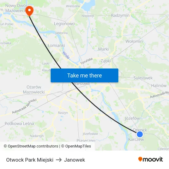 Otwock Park Miejski to Janowek map