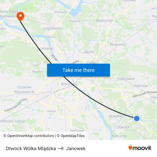 Otwock Wólka Mlądzka to Janowek map