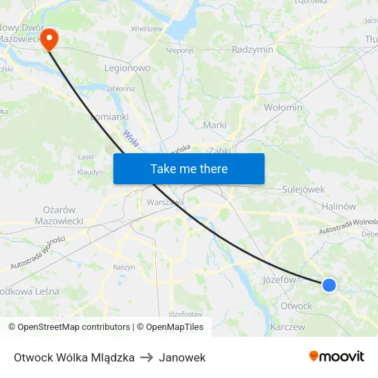 Otwock Wólka Mlądzka to Janowek map