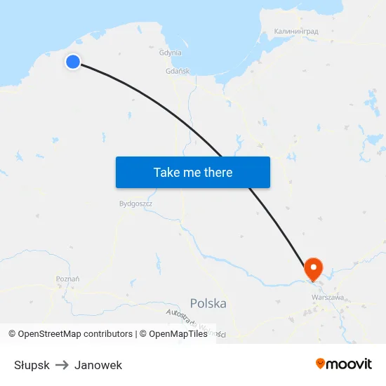 Słupsk to Janowek map