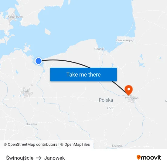 Świnoujście to Janowek map