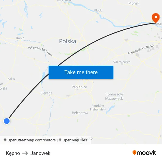 Kępno to Janowek map
