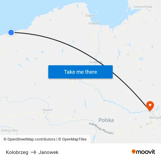 Kołobrzeg to Janowek map
