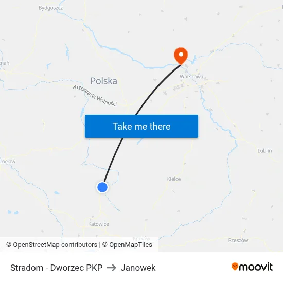 Stradom - Dworzec PKP to Janowek map