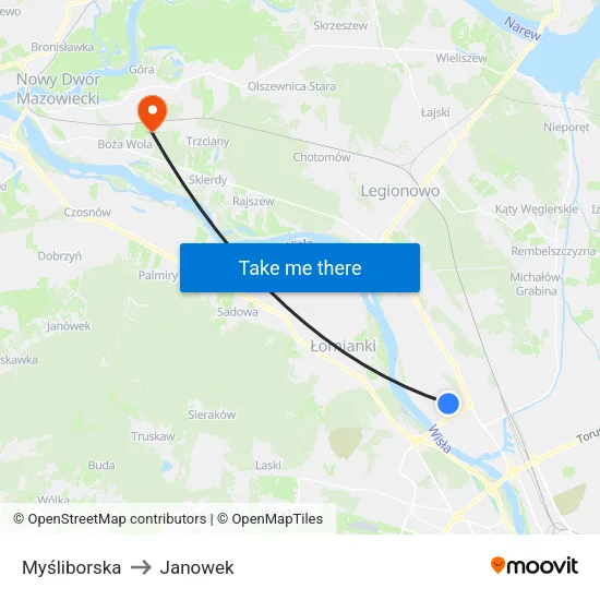Myśliborska to Janowek map