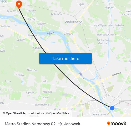 Metro Stadion Narodowy to Janowek map