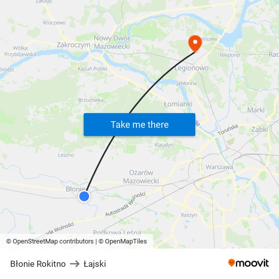 Błonie Rokitno to Łajski map