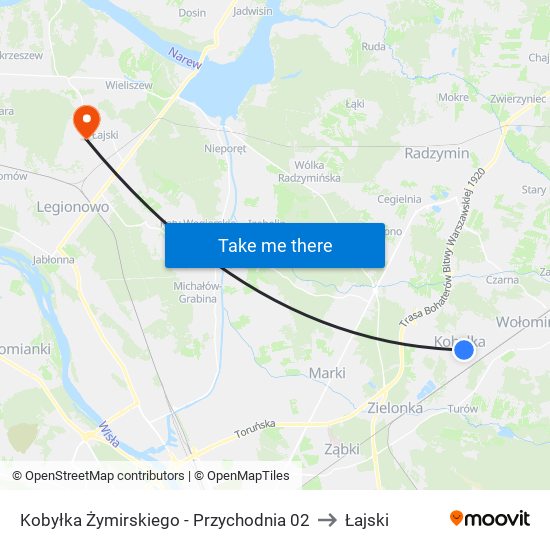 Kobyłka Żymirskiego - Przychodnia 02 to Łajski map