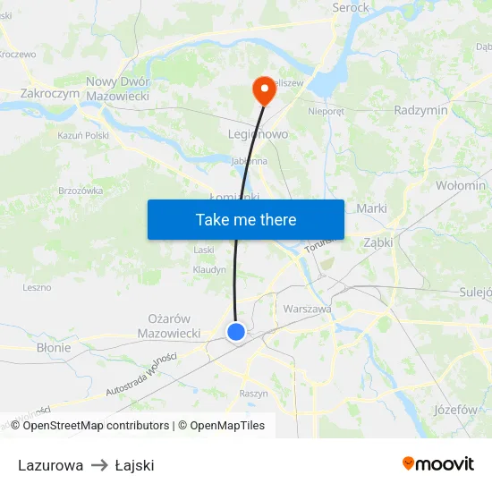 Lazurowa to Łajski map