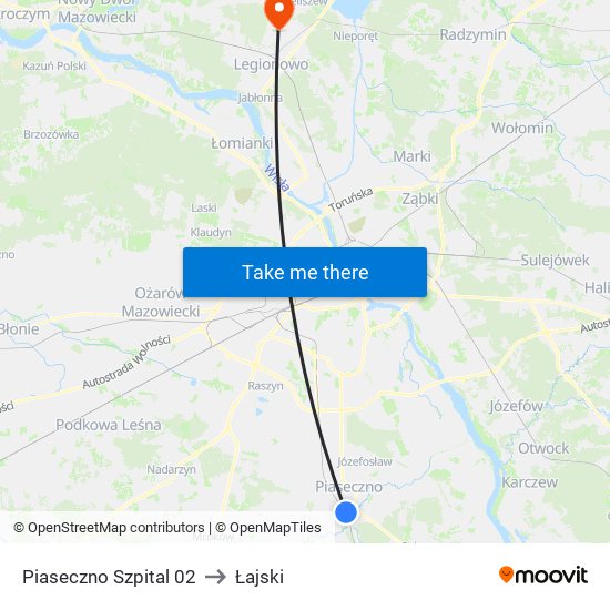 Piaseczno Szpital 02 to Łajski map