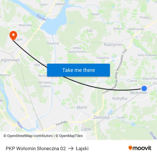 PKP Wołomin Słoneczna to Łajski map