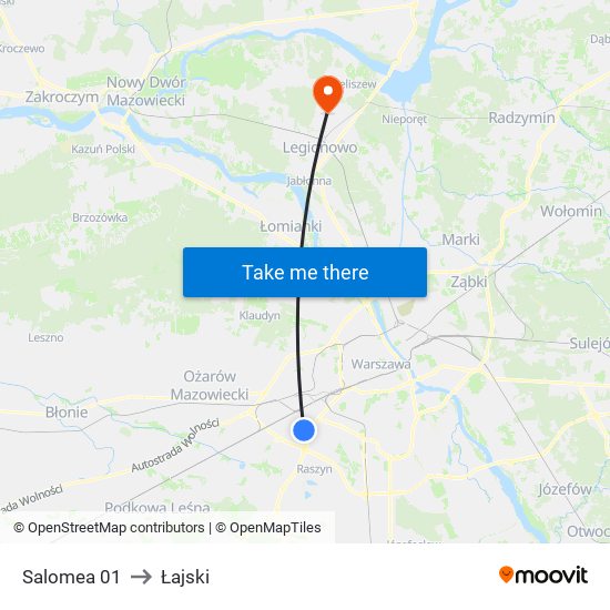 Salomea to Łajski map