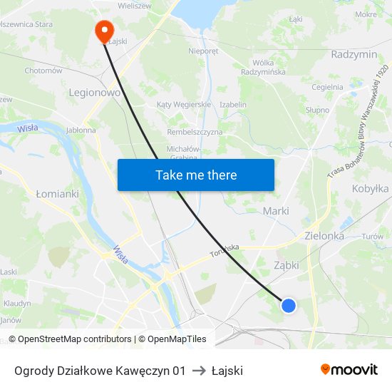 Ogrody Działkowe Kawęczyn 01 to Łajski map