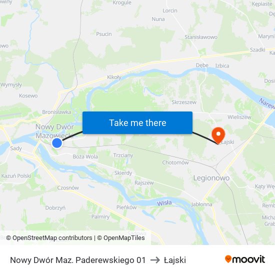 Nowy Dwór Maz. Paderewskiego 01 to Łajski map