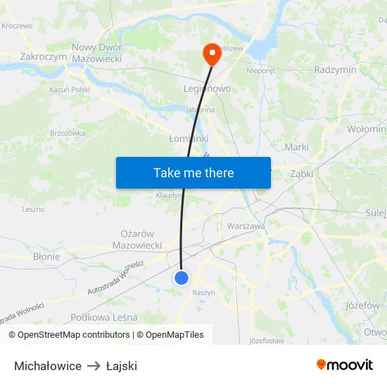 Michałowice to Łajski map