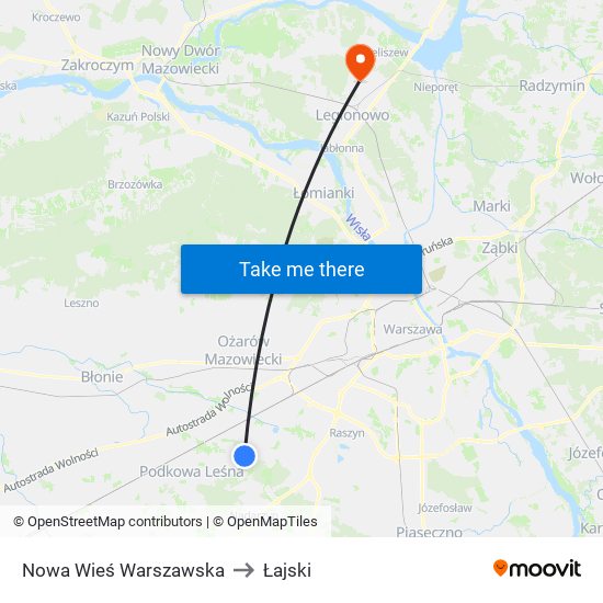 Nowa Wieś Warszawska to Łajski map