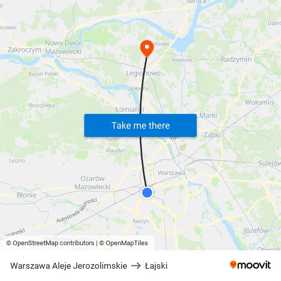 Warszawa Aleje Jerozolimskie to Łajski map