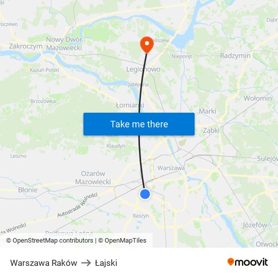 Warszawa Raków to Łajski map