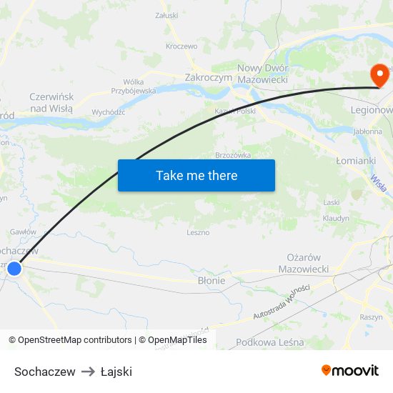 Sochaczew to Łajski map