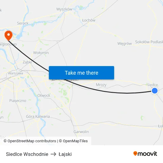Siedlce Wschodnie to Łajski map