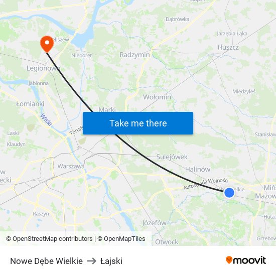 Nowe Dębe Wielkie to Łajski map