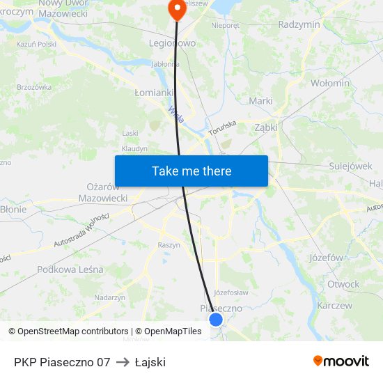 PKP Piaseczno to Łajski map