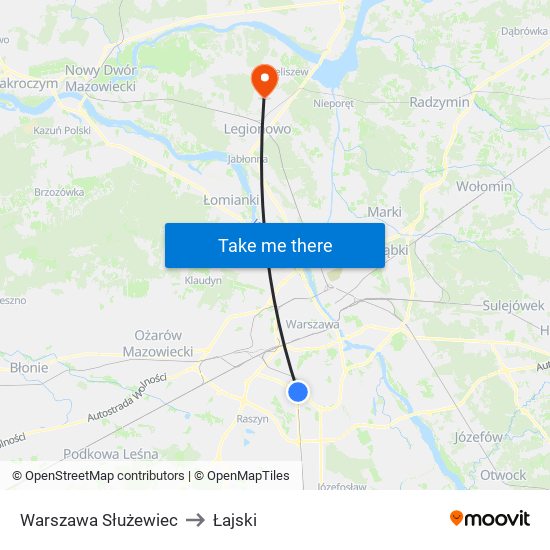 Warszawa Służewiec to Łajski map