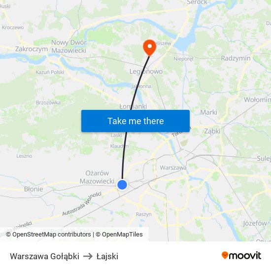 Warszawa Gołąbki to Łajski map