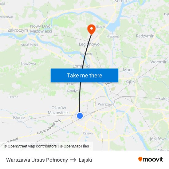 Warszawa Ursus Północny to Łajski map