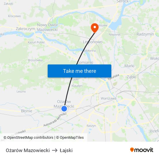 Ożarów Mazowiecki to Łajski map