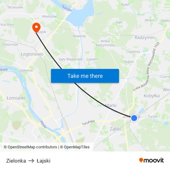 Zielonka to Łajski map