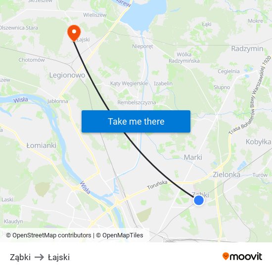 Ząbki to Łajski map