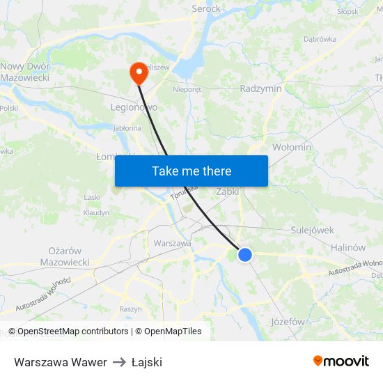 Warszawa Wawer to Łajski map