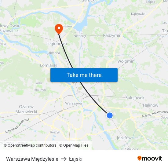 Warszawa Międzylesie to Łajski map