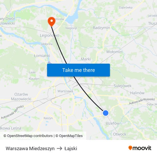 Warszawa Miedzeszyn to Łajski map