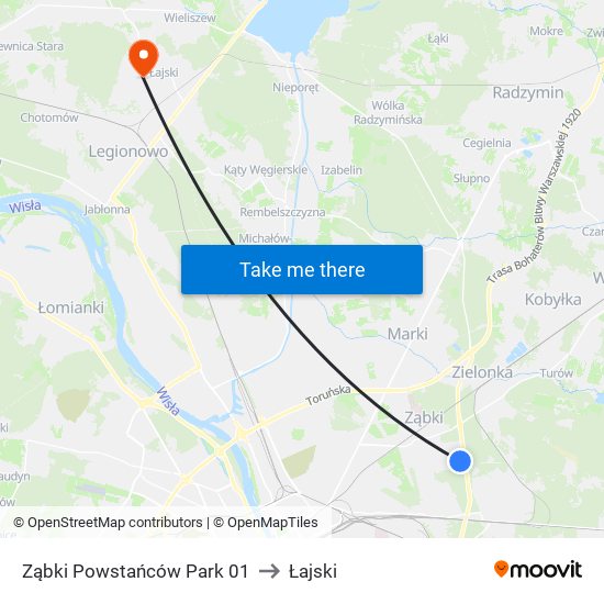 Ząbki Powstańców Park 01 to Łajski map