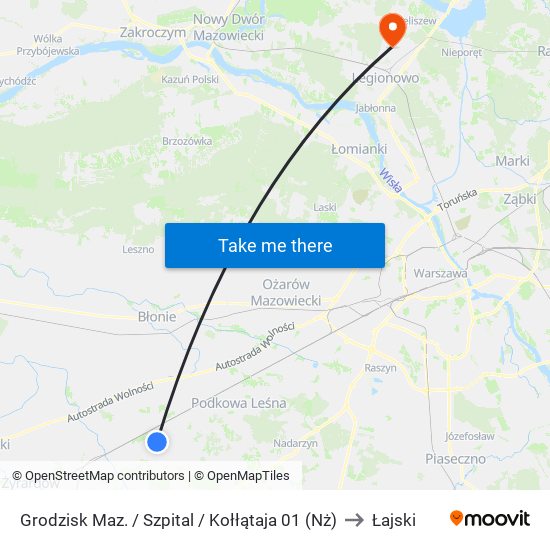 Grodzisk Maz. / Szpital / Kołłątaja 01 (Nż) to Łajski map