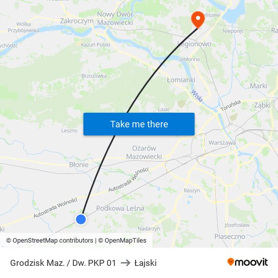 Grodzisk Maz. / Dw. PKP 01 to Łajski map