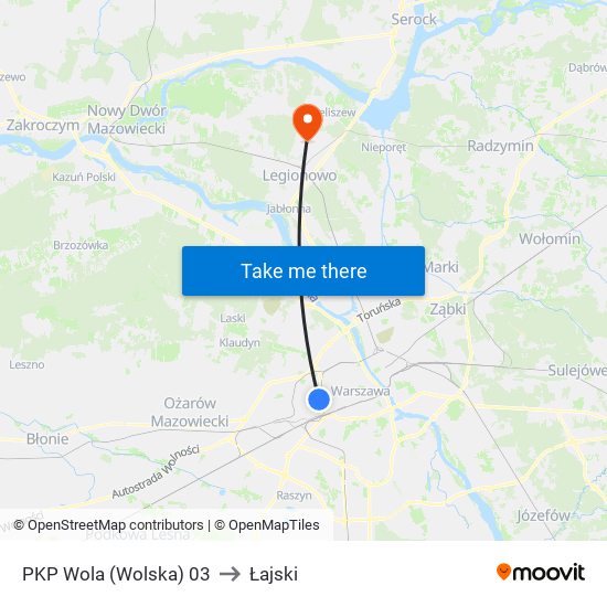 PKP Wola (Wolska) to Łajski map