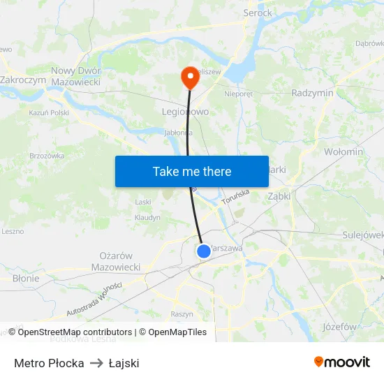 Metro Płocka to Łajski map