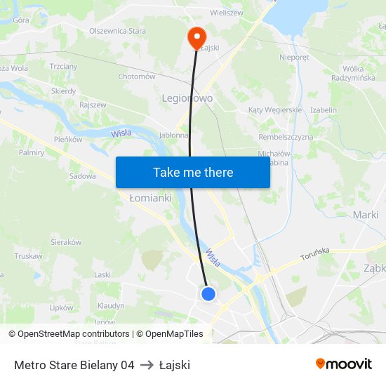 Metro Stare Bielany to Łajski map