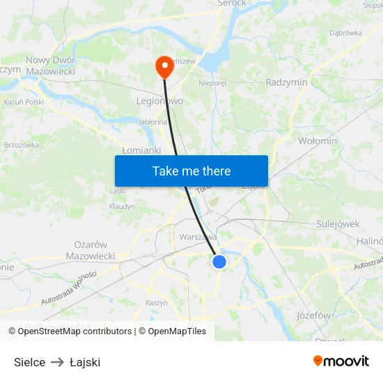 Sielce to Łajski map