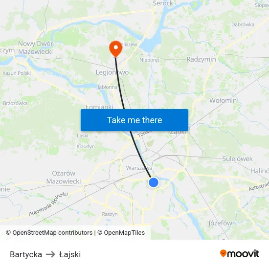 Bartycka to Łajski map