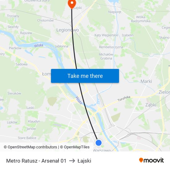 Metro Ratusz - Arsenał 01 to Łajski map