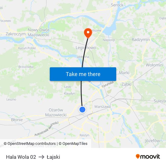 Hala Wola to Łajski map