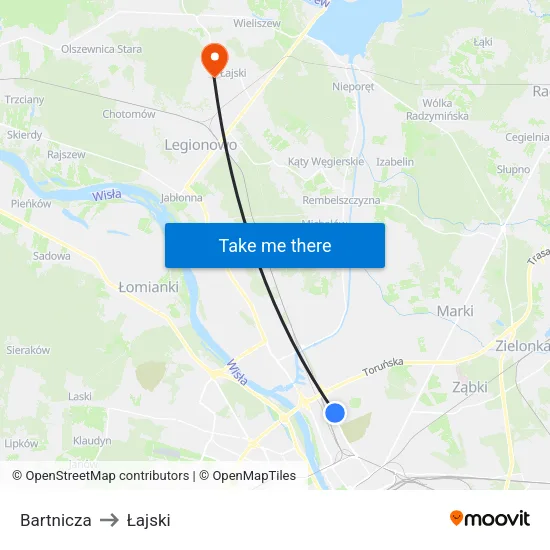 Bartnicza to Łajski map