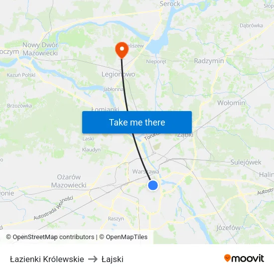 Łazienki Królewskie to Łajski map